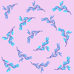 Watercolor foliage in navy blue. Seamless floral pattern