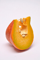 close-up ripe strawberry pumpkin slice