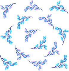 Seamless background of leaves in blue. Used for wallpaper, printing paper packaging, textile