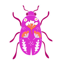 Beautiful beetle decorated with flowers vector graphics 