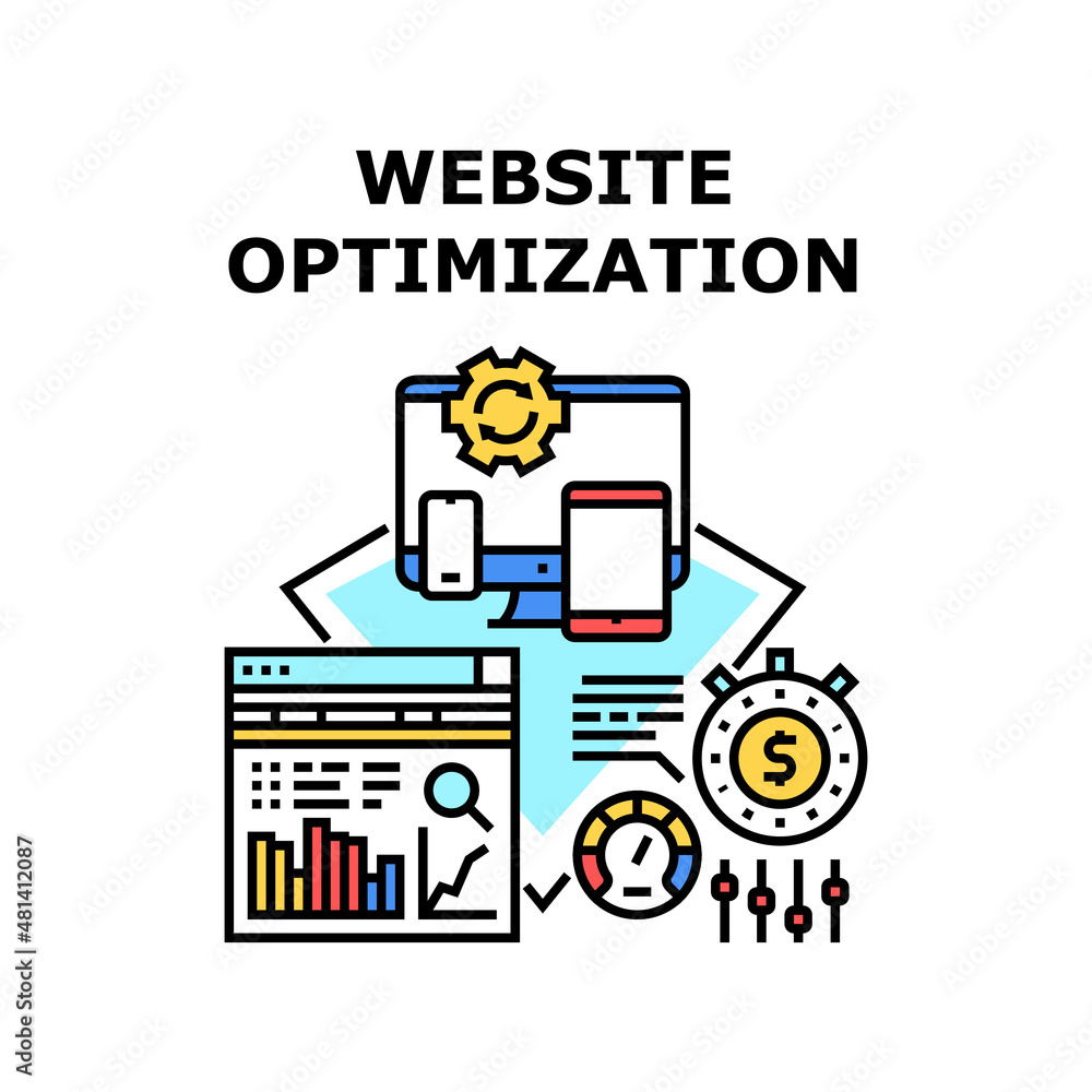 Poster website optimization web seo design. business digita ldata concept. technology internet vector conce