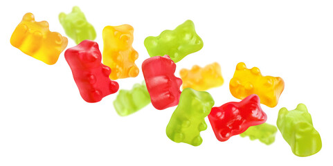 Tasty gummy jelly bears, isolated on white background