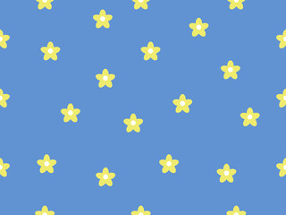 Fototapeta na wymiar Flower cartoon character seamless pattern on blue background.