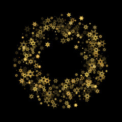 Falling Snow flakes golden pattern Holiday Vector