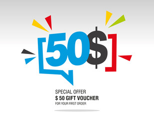 50$ internet website promotion sale offer big sale and super sale modern colorful coupon code dollar 50$ discount gift voucher coupon