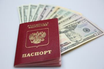 Foreign passport with cash. Dollyry and passport