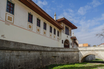 Fototapeta na wymiar View of North gate of Khan's Palace from River Street. Bakhchysarai. Crimea