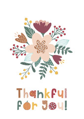 abstract floral design, pre-made flower arrangement, thankful for you card, spring flowers