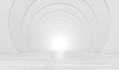 Abstract white circular tunnel. Modern Futuristic Geometric Background. 3d rendering illustration.