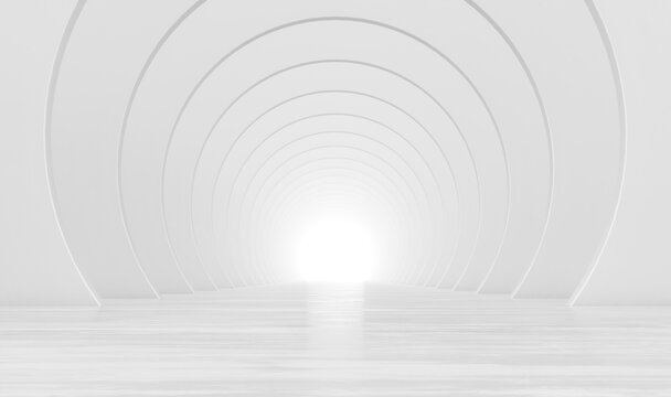 Abstract white circular tunnel. Modern Futuristic Geometric Background. 3d rendering illustration.