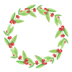 Watercolor wreath from coffee branches, hand painted isolated on a white background