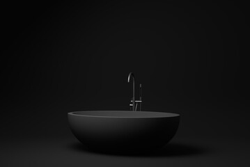Black Luxurious Modern bathtub on black background. minimal concept idea. monochrome. 3d render. - 481417691