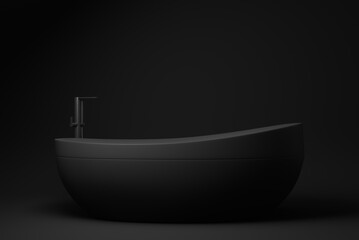 Black Luxurious Modern bathtub on black background. minimal concept idea. monochrome. 3d render.