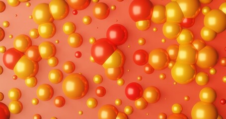 abstract background, golden and red balls on a red background plane. 3d render