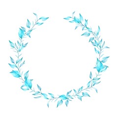 Round floral wreath for design, postcards, banners, emblems, logo. Isolated on white background.