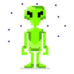Green pixel alien, vector. For games and mobile applications.