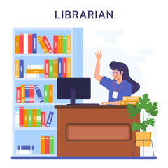 Female Librarian Sitting At Library Counter