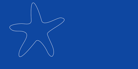 Obraz premium A large white outline starfish symbol on the left. Designed as thin white lines. Vector illustration on blue background