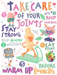 Take care of your joints. Creative vertical poster in modern style.