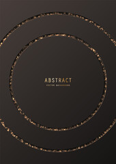 Black elegant background with radial circles, golden glitter, sparkles and copy space. Premium geometric decorative design template of invitation, brochure, notebook or card. Cover in minimalism style