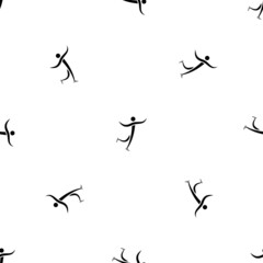 Seamless pattern of repeated black figure skating symbols. Elements are evenly spaced and some are rotated. Vector illustration on white background
