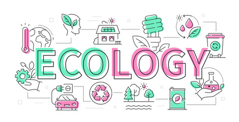 Ecology - modern flat design style web banner with line elements