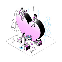 Valentines Day - modern line isometry design style illustration