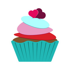 Colorful tasty muffin with hearts decoration