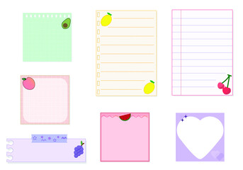 set of the soft color pastel fruit memo, planner, notepad, paper, sticky note, reminder, journal. very cute, simple, and printable