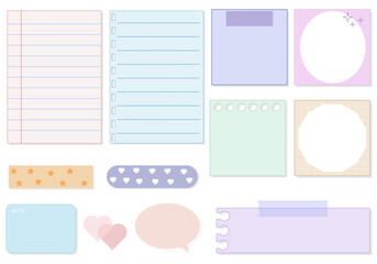 set of the soft color pastel memo, planner, notepad, paper, sticky note, reminder, journal. very cute, simple, and printable