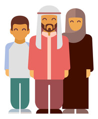 Muslim family icon. Happy father and mother with son