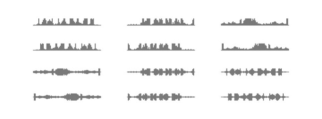 Audio wave set icon. Sound music equalizer collection. Line art vector isolated