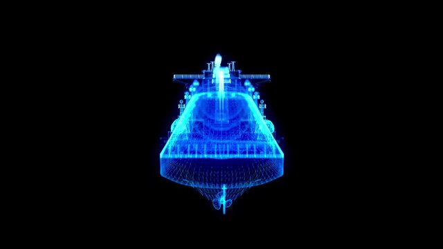 Gas carrier. Blue particle and lines form 3d model Gas tanker. Looping x-ray hologram.