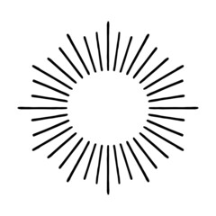 explosive doodle black rays of the rising sun, isolated fireworks for logo, emblem, tag, stamp, banner, vintage handmade items