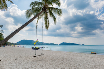 Patong Beach in Phuket Island, the most popular beach in the resort town of Phuket island, Thailand.  Patong beach landscape for vacation, holiday, travel 