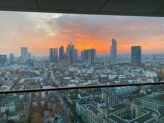 city skyline at sunset