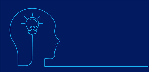 Creative mind or creative idea concept. Human head silhouette and bulb lamp