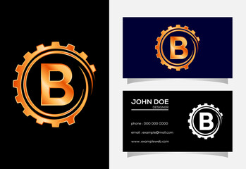 Initial B monogram alphabet in a gear spiral. Gear engineer logo design. Logo for automotive