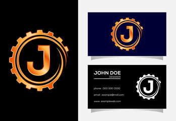 Initial J monogram alphabet in a gear spiral. Gear engineer logo design. Logo for automotive