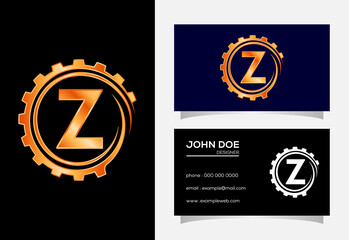 Initial Z monogram alphabet in a gear spiral. Gear engineer logo design. Logo for automotive