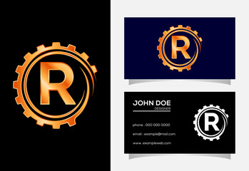 Initial R monogram alphabet in a gear spiral. Gear engineer logo design. Logo for automotive