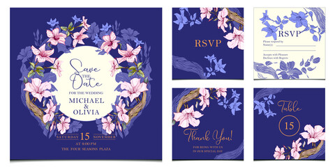 Flowers card, set wedding invitation template