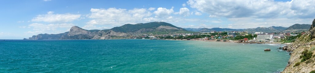 Fototapeta na wymiar View of Sudak bay from Alchak Cape, Crimea, Russia.