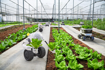 Agriculture robotic and autonomous car working in smart farm, Future 5G technology with smart...