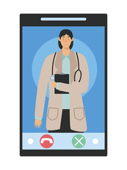 female doctor in smartphone