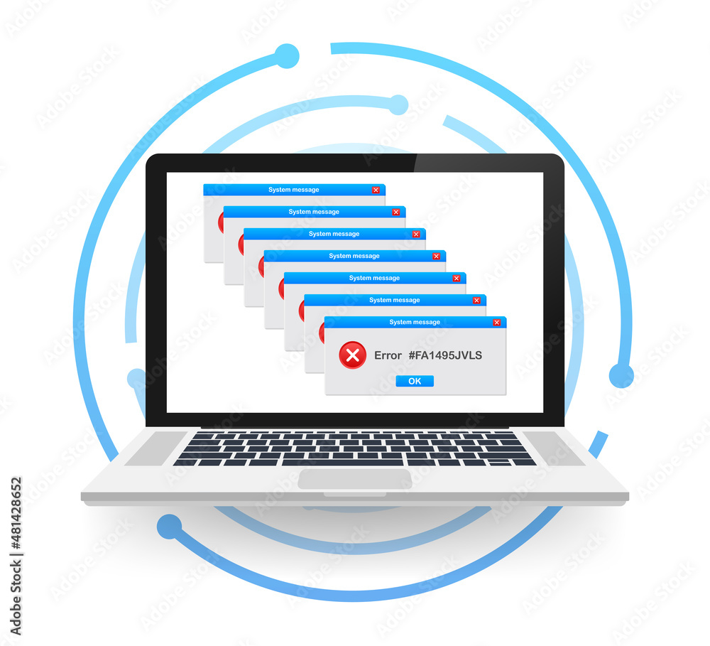Aufkleber vintage user interface. critical error warning message. vector stock illustration.
