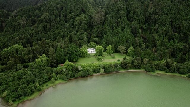 Aerial View of Remote Isolated House in Azores