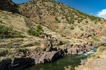 abandoned miners cabins along the Animas riverbetween Durango and Silverton, colorado