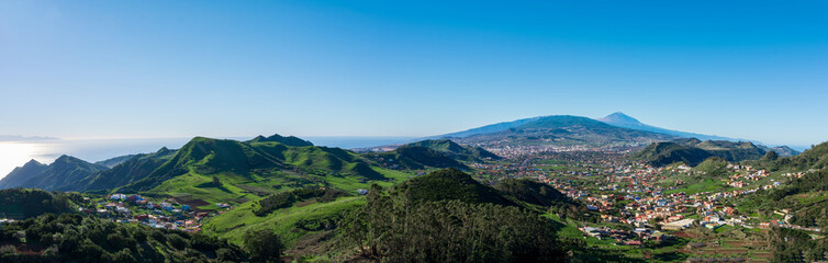 Panorama of green hills and mountain villages, Mirador de Jardina, Tenerife