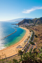 Panoramic view of famous beach Playa de las Teresitas near Santa Cruz de Tenerife from Mirador,Tenerife, Canary Islands, Spain